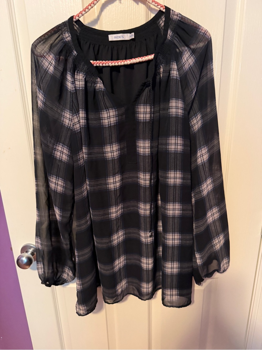 Ricki's Black Top with Pink and White Braided Trim